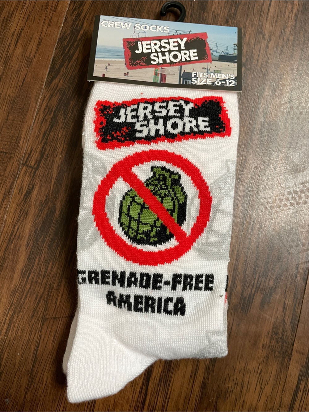 White Crew Socks with Red & Green Grenade Graphic